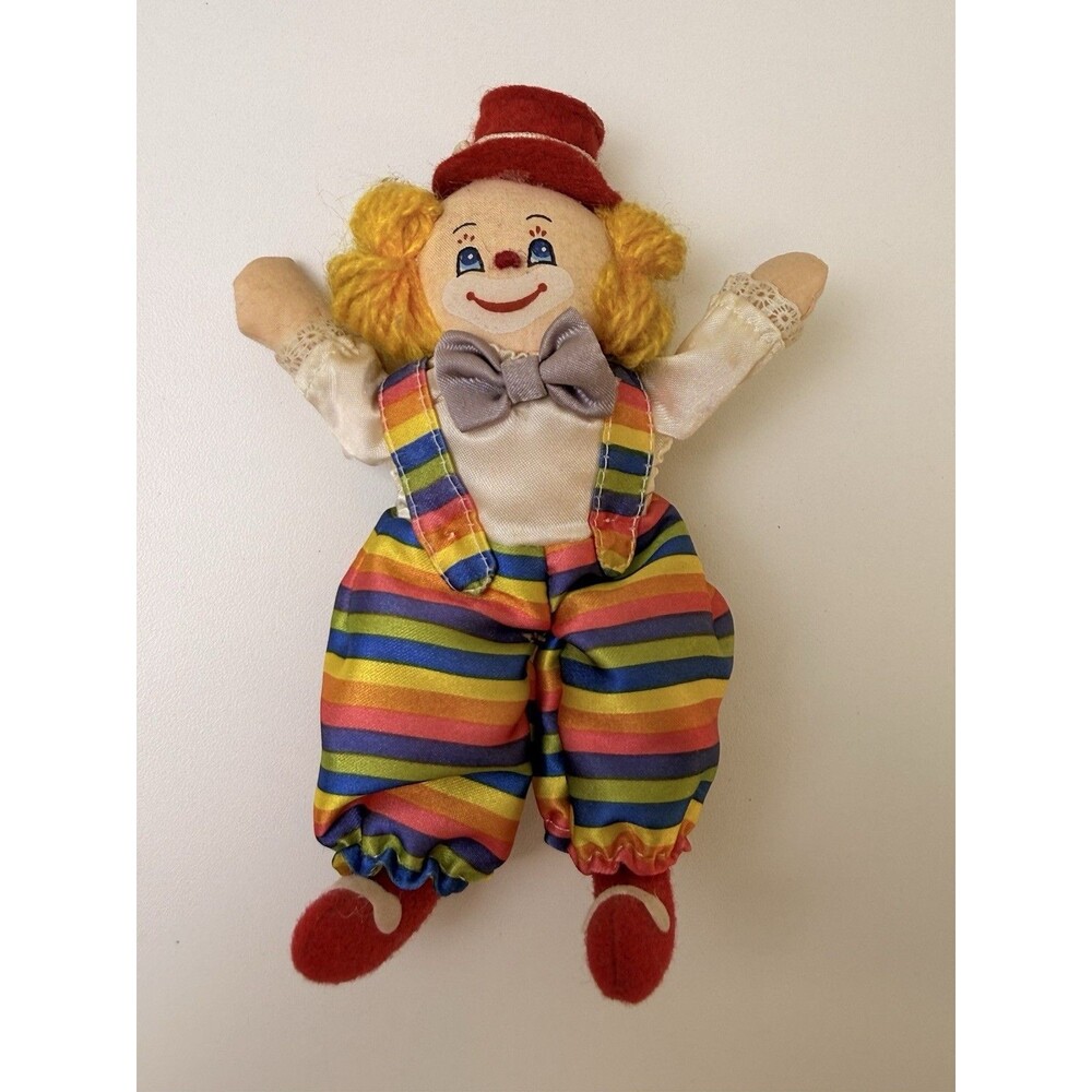 Vintage Russ Rainbow Striped Clown Plush VTG